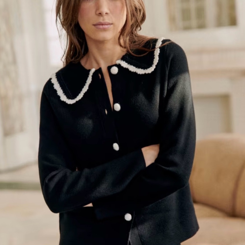 Sezane Black and White Cardigan